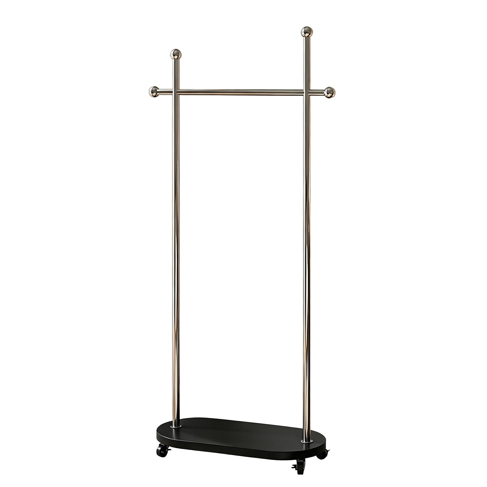 BHGFYXBS Metal Garment Rack With Wheels, Rolling Clothing Rack With Wooden Base, Freestanding Coat Rack With Hanger Bar, Portable Clothes Rack For Bedroom, Entryway, Closet,Black-60cm/23.6in