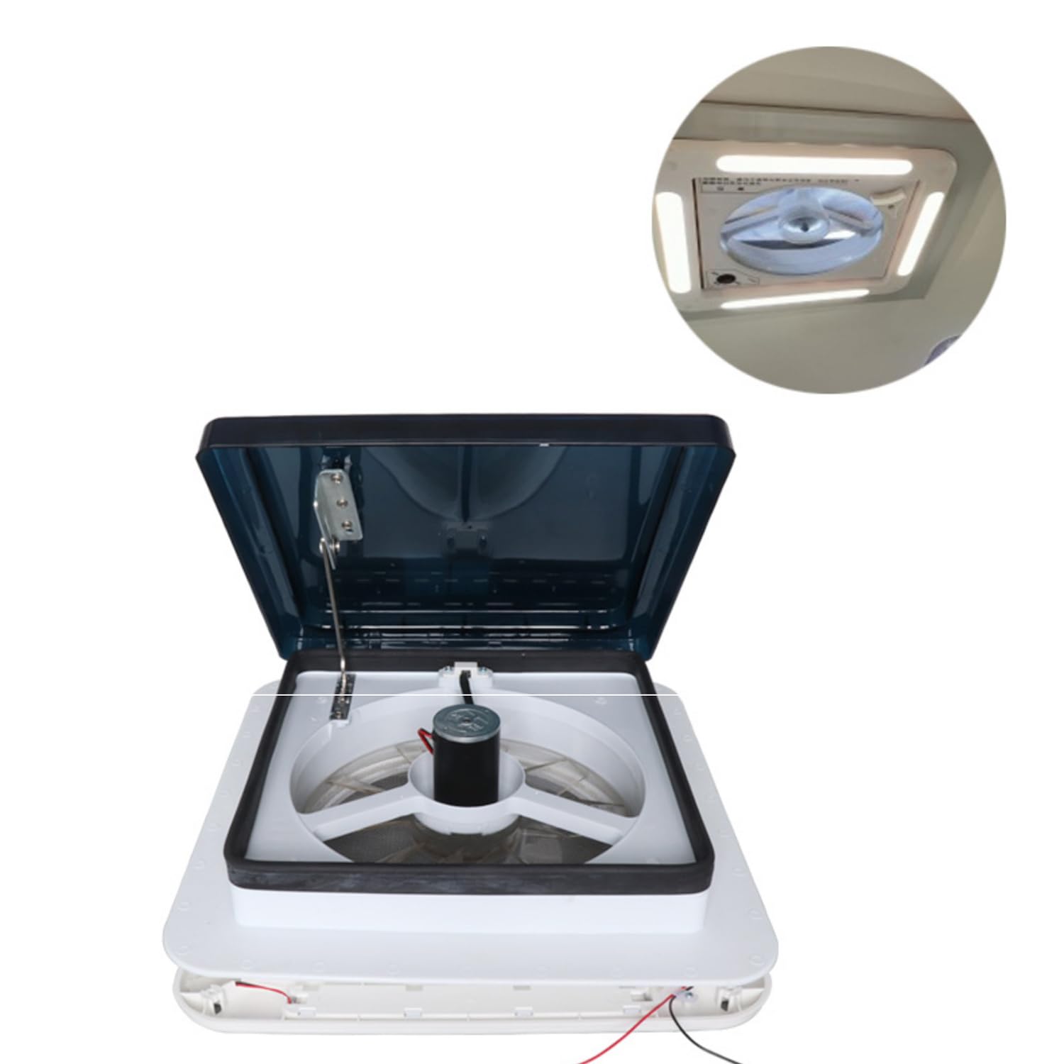 HEYOUTH Ventilador de techo reversible 12V para autocaravanas​ – Ventilador para RV silencioso para ventilación continua, ideal para claraboyas de caravanas, furgonetas camper y remolques (42x42cm)