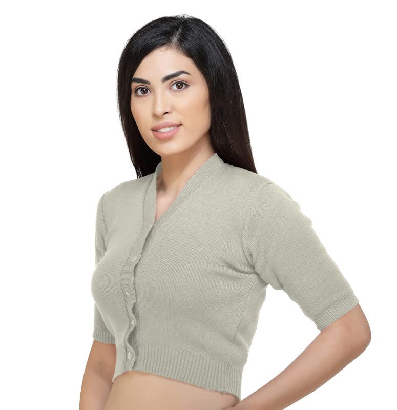 Image of Women Winter Wear V-Neck Half Sleeves Regular Fit Woollen Blouse