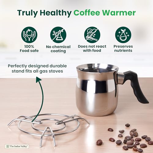 Image of The Indus Valley Stainless Steel Turkish Coffee Maker /Warmer with Stand| 500ml, 0.20kg | Induction Friendly | 100% Toxin-Free, Naturally Non-Stick, Long Lasting
