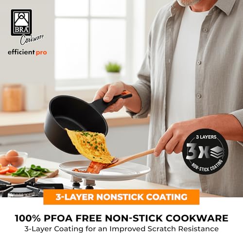 Image of BRA COOKWARE Efficient Pro 6 Piece Cookware Set | Cast Aluminum Kitchenware Set | 1 Pots, 2 Frying Pans, 1 Saucepan, 2 Lids | Non-Stick | All Stovetops Compatible | PFOA Free