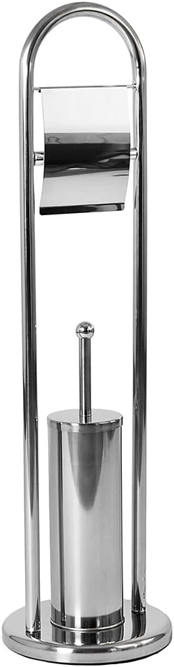 Bath Vida Toilet Brush And Paper Holder Round Base Stainless Steel Bathroom Stand
