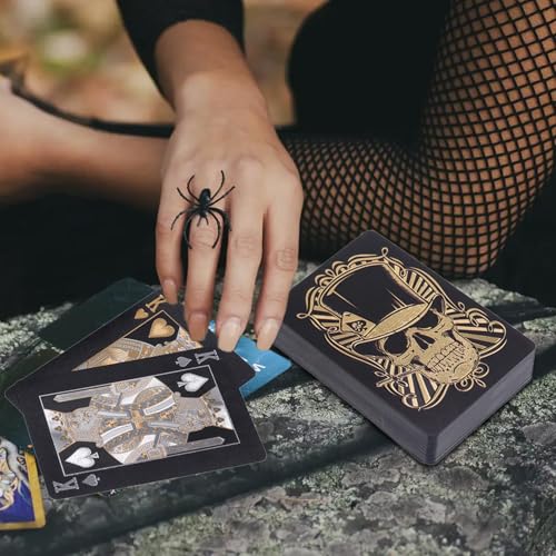 Totenkopf Pokerkarten Kartenspiel aus PVC mit Totenkopf-Design | flexibles und wasserdichtes Deck mit einer praktischen Aufbewahrungsbox, Texas Hold'em, Go Fish und andere Kartenspiele – Bild 3