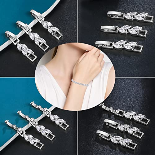 Meedoz Necklace Bracelet Extenders, 3Pcs White Gold Plated Marquise Cubic Zirconia Foldover Extension Jewelry Clasp Sets For Jewelry Making (White Gold) #TOP5