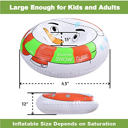 Snow Tube, Heavy Duty Snow Sleds For Kids And Adults, 48 Inches Snowman Inflatable Sleds With Double Bottom For Outdoor Sledding, Snowman Snow Party #TOP2