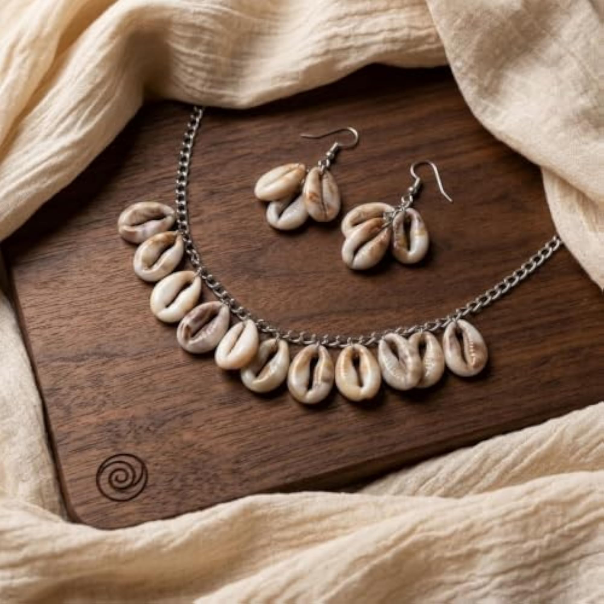 Boho Cowrie Shell Necklace & Earrings Set for Women