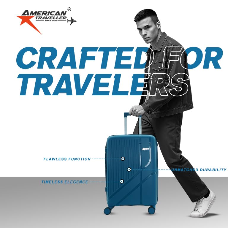 Image of AMERICAN TRAVELLER Poineer Trolley Bag | Expandable Travel Luggage Bag | Large Polypropylene Hardshell, Expandable, 8 Disc Wheels, TSA Type Lock