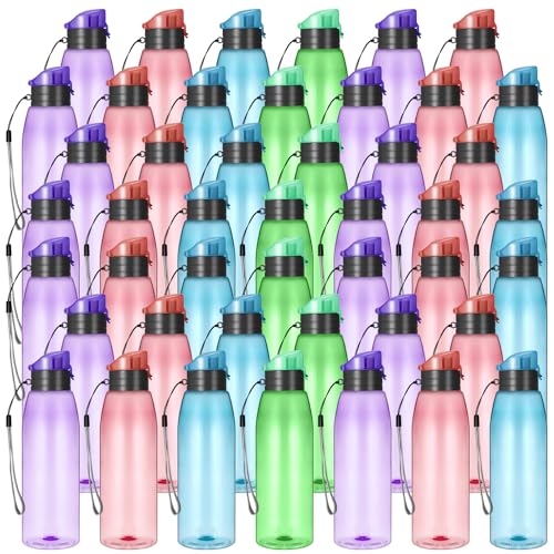 Uiifan 50 Pieces Plastic Water Bottle Bulk 17 oz Sports Drink Bottles with Handle Strap Flip Top Reusable Leakproof for Adults Travel Cycling Camping Hiking Gym Fitness