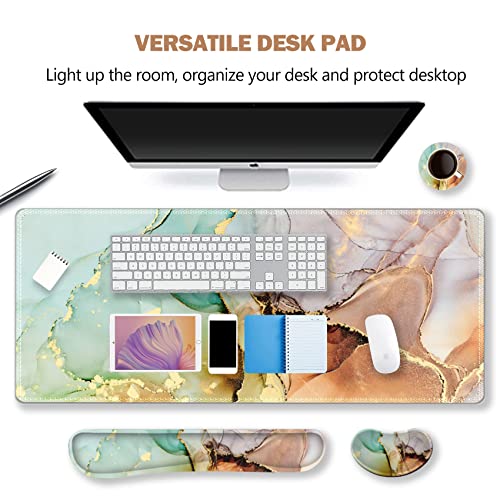 Image of ArtSo Large Gaming Mouse Pad, Keyboard Wrist Rest Pad & Wrist Support Mousepad Set, Stitched Edge, Extended, Non-Slip Base, Memory Foam Desk Mat for Office, Home, Abstract Art Marble