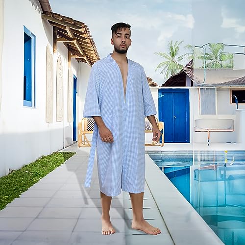 Mens Bathrobe, Lightweight Cotton Short Sleeve Silky Bath Robe for Men2