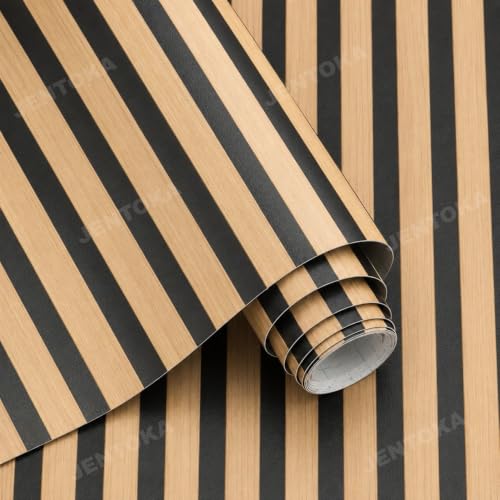 Image of Peel and Stick Wood Grating Stripe Wallpaper Self Adhesive Faux Wood Contact Paper PVC Vinyl Waterproof Removable Wall Paper for Home Decor (45x300cm, Wood E)