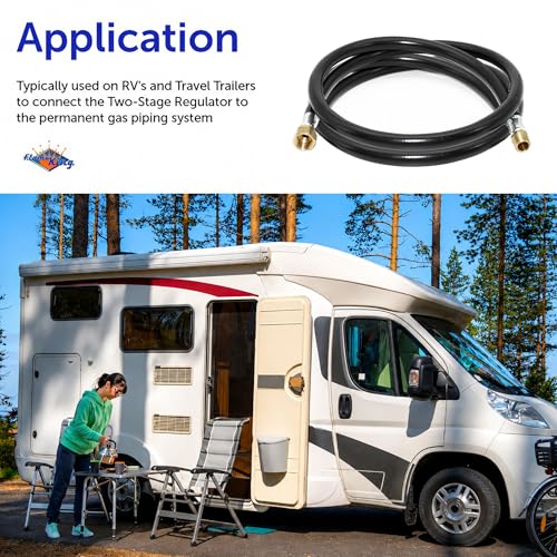 Image of Flame King 60-inch Propane Thermo Plastic Hose Assembly, 3 /8-inch ID, 3 /8-inch MPT X 1 /2-inch Female Flare, for RVs and Travel Trailers