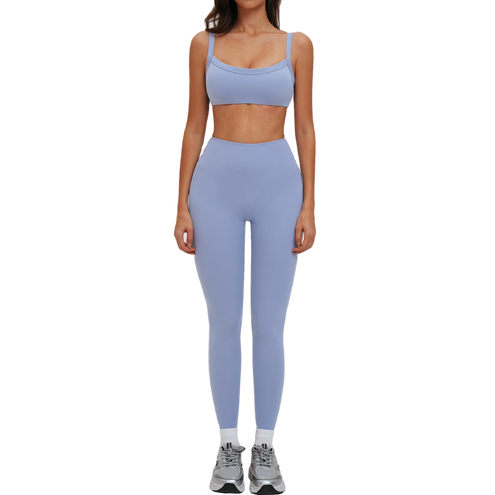 Womens Workout Sets 2 Piece Square Neck Sports Bra High Waist Leggings Yoga Gym Outfits Activewear