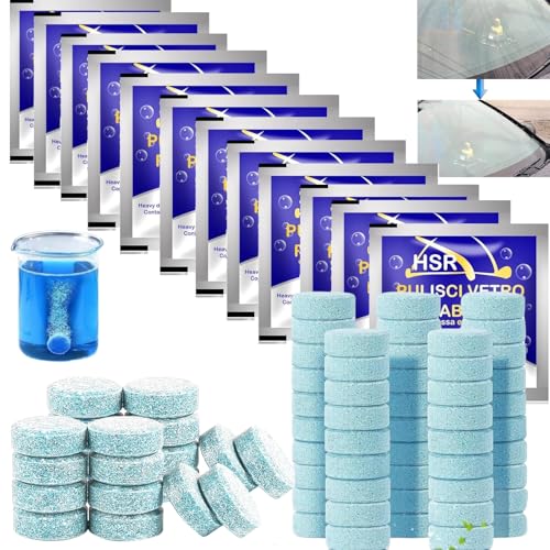 Lave Glace Concentré Pastille,50pc Pastille Lave Glace Voiture,Nettoyant Pare Brise,Pastille Lave Glace pour Pare-Brise,Effervescent Voiture,Lave Glace Voiture,Verre de Pare-Brise Nettoyage Détergent