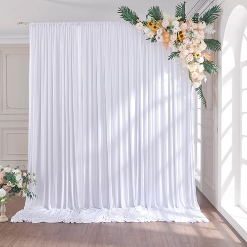 3×2,45m Blanc Rideau de Fond de Mariage, 2 Panneaux 1,5 m × 2,45m Anti - Rides Doux Soyeux Polyester Photo Toile de Fond décor Anniversaire Baby Party...