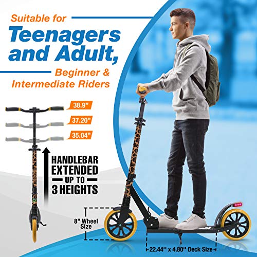 Serenelife Foldable Kick Scooter - Stand Kick Scooter For Teens And Adults With Rubber Grip At Tip, Alloy Deck, Adjustable T-Bar Handlebar Height, Smooth Gliding Wheels, Easy Maneuvering #TOP3