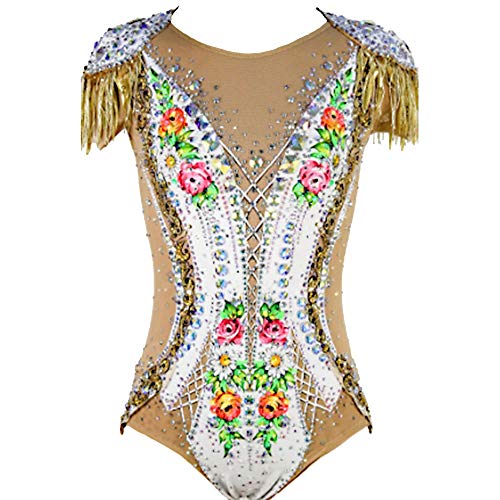 Kmgjc Girl Rhythmic Gymnastics Leotards Women Breathable Sleeveless Skating Wear High Elasticity Professional Competition Figure Skating Dress,Ivory,Child12