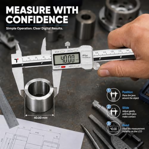 Image of Themisto TH-M65 Digital Vernier Caliper (0-150mm) | Stainless Steel | LCD Display | 4 Measurement Modes | Inch /mm Conversion | Zero Setting | Precision Measuring Tool