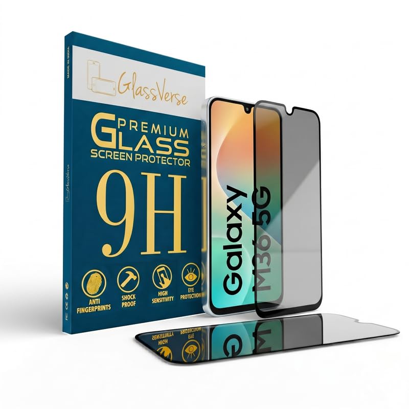 Image of GlassVerse Ultra Privacy Tempered Glass For Samsung Galaxy M36 (Pack Of 2) with Free Installation Kit. Edge To Edge. (In-Screen FingerPrint Lock will not work with the Privacy Guard) - 6.7 inch
