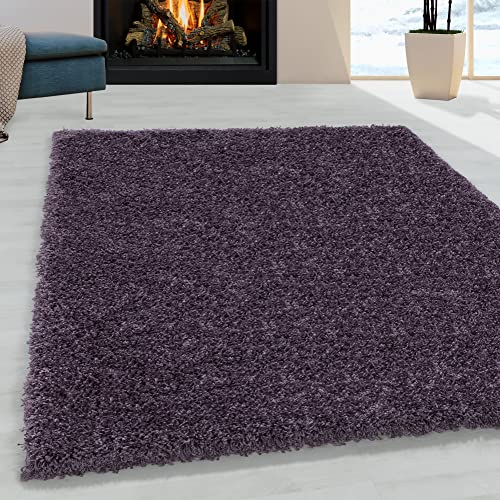 Miovani Hochflorteppich Shaggy Uni Wohnzimmer Langflorteppich Lila 60x110