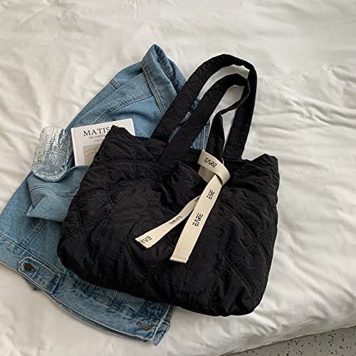 Image of Puffer Quilted Tote Bag for Women Puffy Padded Crossbody Purse Soft Lightweight Shoulder Bag with Zipper