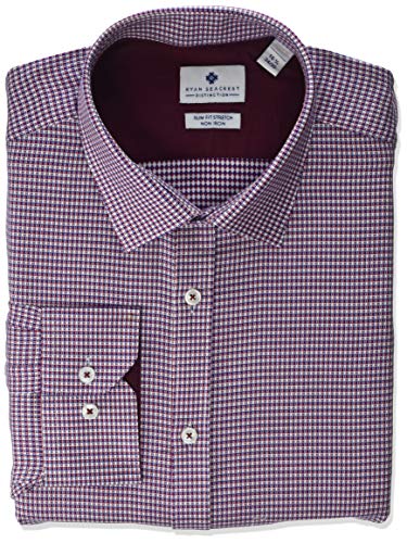 Ryan Seacrest Distinction Men's Button Up, Dark Red Check, 14 32/33