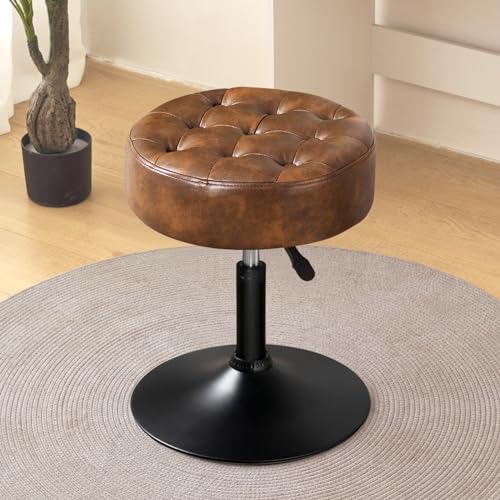 image for Furniliving Faux Leather Makeup Vanity Stool, Mid-Century Tufted Adjus