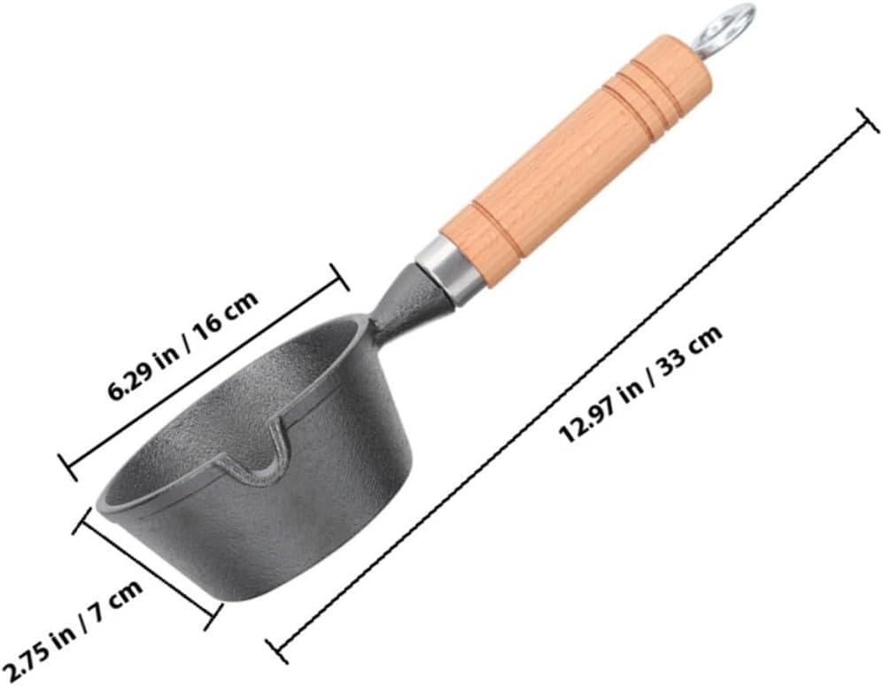 Mini Cast Iron Saucepan 16cm Diameter 7cm Height Small Butter Melting Pot with Wooden Handle for Milk Warming and Oil Pouring in Kitchen Cooking