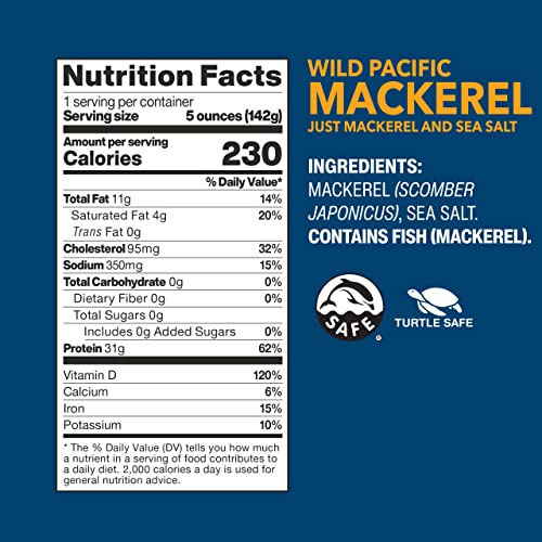 Image of Wild Planet Wild Pacific Mackerel Fillets (SABA), Skin-On & Boneless, Delicious & Sustainable, Tinned Fish, 5 oz, (Pack of 12)