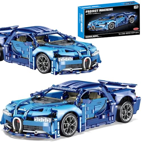 highdar Technik Sportwagen Bausteine Sets für Bugatti, 1339+ Klemmbausteine 1:14 Supersportwagen Modellbausatz, MOC Rennwagen für Erfahrene Baustein Enthusiasten