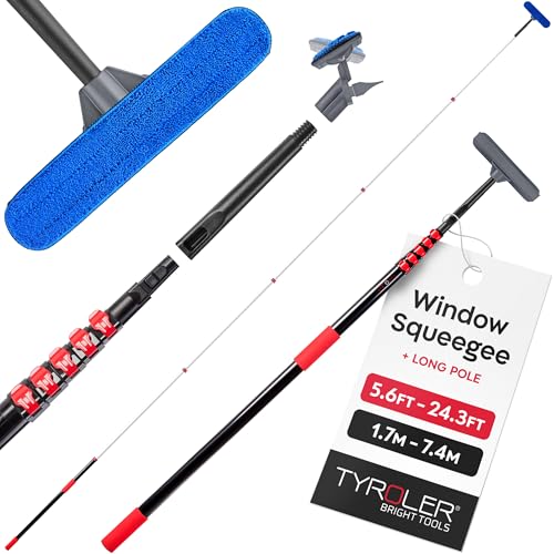Image of Tyroler Professional Window Squeegee with Extension Pole 6-25ft | | Squeegee for Window Cleaning | Outdoor Window Cleaner Tool | Windows Washing Kit with Extension Pole