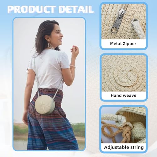 Image of Women Straw Crossbody Bag, Fashion Woven Shoulder Bags with Zipper Closure, Summer Beach Bag for Travel Daily Use (Khaki)