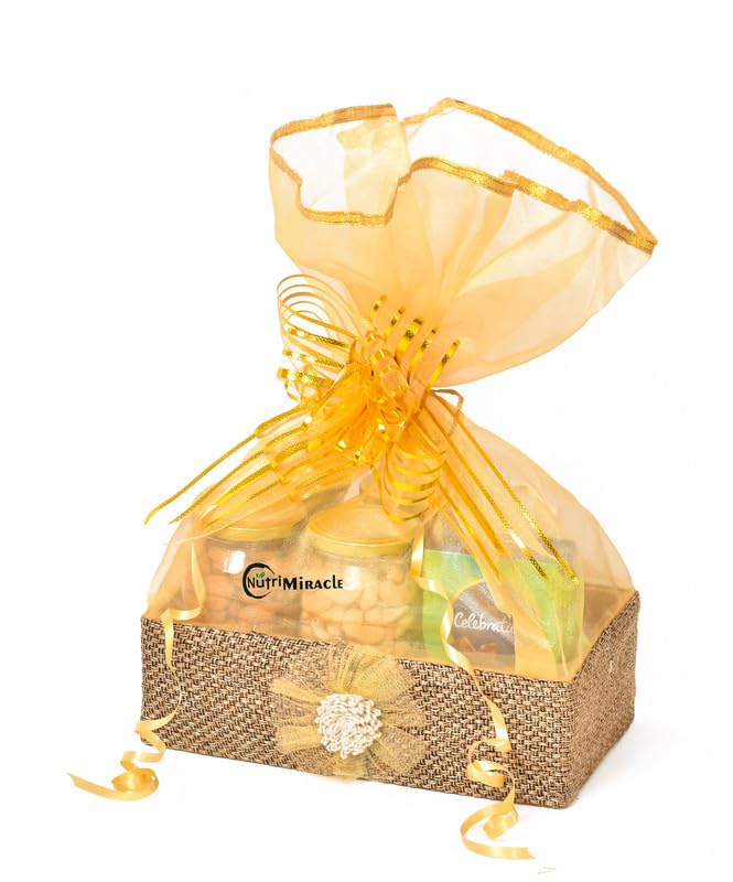 Image of NUTRI MIRACLE Diwali Gift Hamper Dry Fruits Chocolates Nuts with Laddu Candles for Corporate Boss