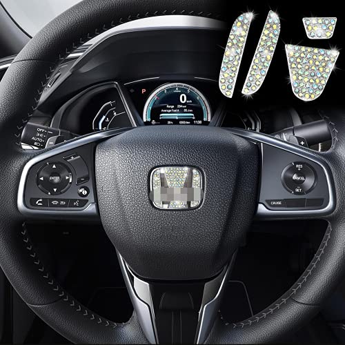 JINGSEN Car Interior Bling Colorful Diamond Steering Wheel Decoration Cover Sticker Fit For Honda Accessories Parts Bling Civic Accord Fit CRV HRV Pilot Odyssey Clarity 3D Rhinestone Decals Cover