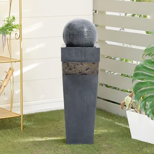 Warmiehomy Electric Water Fountain, Decorate Water Feature Waterfall Fountain with LED Lights Stone Effect Freestanding for Garden, Patio, Countryard, 80cm Water Features, Dark Blue, Sphere