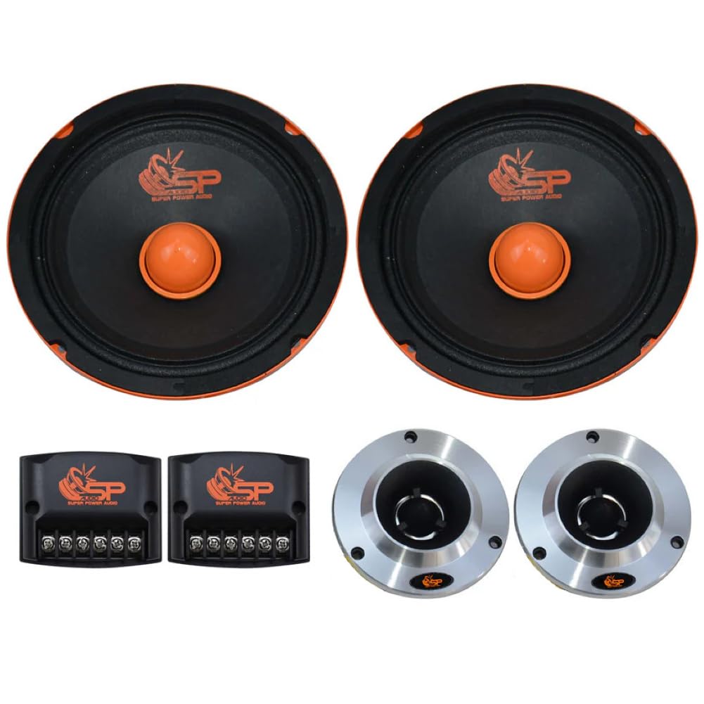 SP Audio SP-EM6.5 KIT, 1 Kit a 2 Vie da 6,5" 16,5 cm 165 mm, 200 Watt RMS 400 Watt Max, 4 Ohm, 2 Midrange, 2 Tweeter, 2 Crossover, Portiere, Sportelli, Per Auto