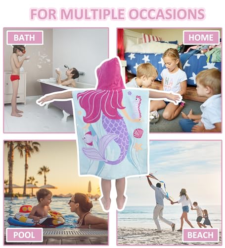 Toddler-Bath-Towel-Hooded-Cotton-Kids-Beach-Towel-24x24-for-Ages-2-to-8-Toddler-Towels-with-Hood-Snaps-Soft-Terry-Poncho-Towel-as-Pool-Swim-Cover-Ups-for-Girls-Boys-Mermaid-S 5199SJA155L