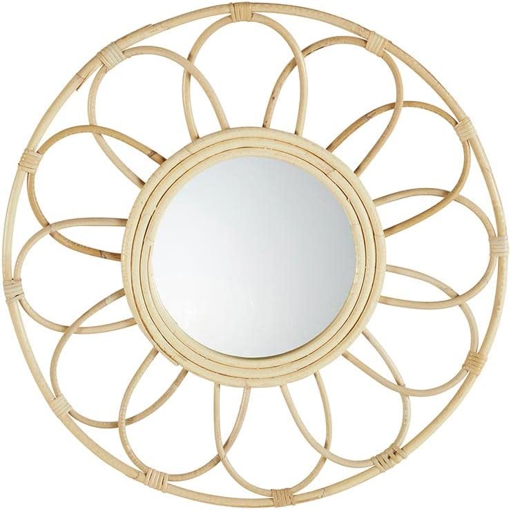 47th & Main Espejo bohemio redondo tejido ratán colgante para decoración de pared, 20 pulgadas de diámetro, flor