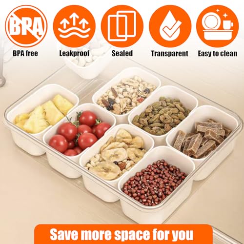 Lahnaokfis 8 Fächern Snackbox mit Fächern, Snackteller mit Deckel, Snackschale mit Griff, Tragbar und Vielseitige Snackbox Organizer, Kinder Obstbox Snackdose für Familientreffen und Picknicks