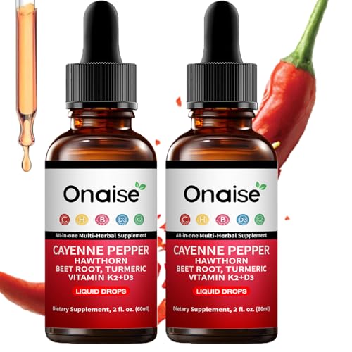 ONAISE Cayenne Pepper Drops Cayenne Supplement with Hawthorn Berry Vitamin D3 K2 Beet Root Powder Ceylon Cinnamon Turmeric Curcumin Organic Panax Ginseng Berberine Extract (red(2))