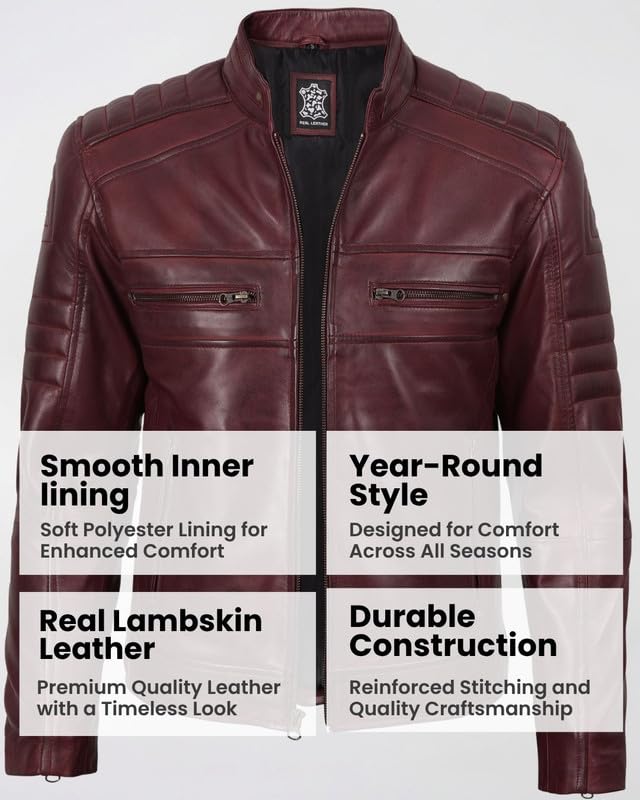 Image of Blingsoul Men's Leather Jacket - Real Lambskin Motorcycle Cafe Racer Biker Style Jacket
