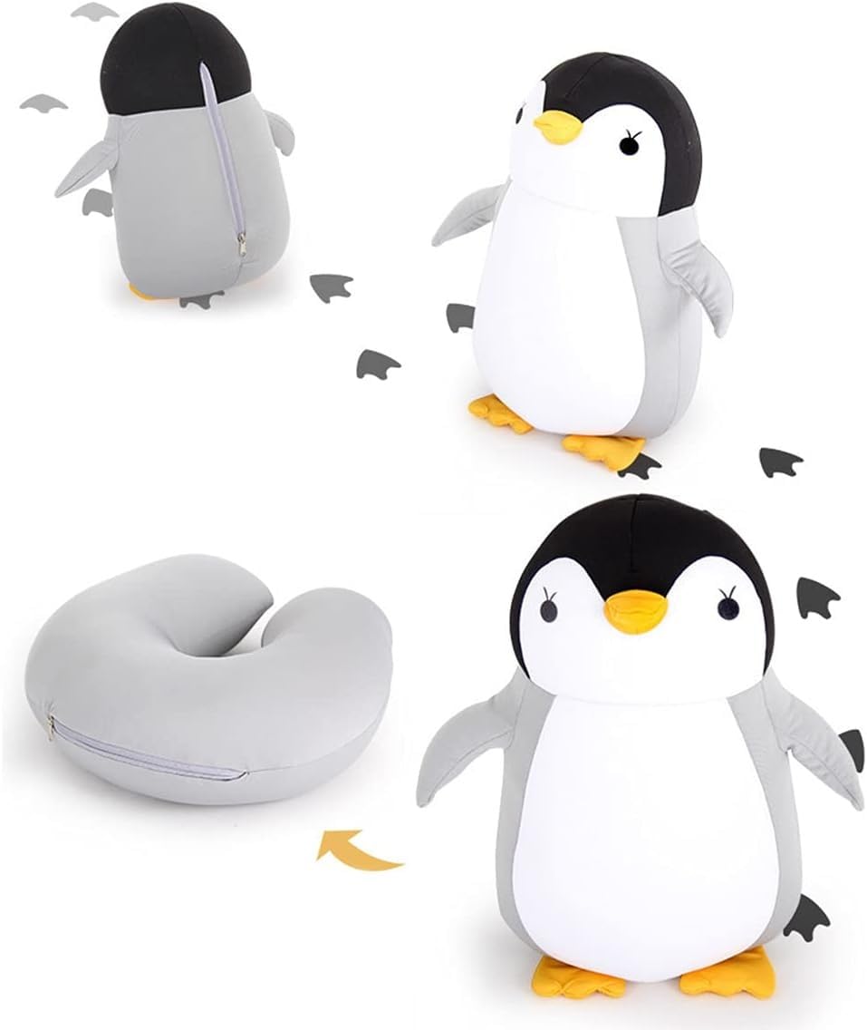 Zwei-in-Eins verformbare U-förmige Kopfstütze, Cartoon-Tier-Plüschkissen, tragbares Reise-U-förmiges Kissen, Bürokissen-Pinguin