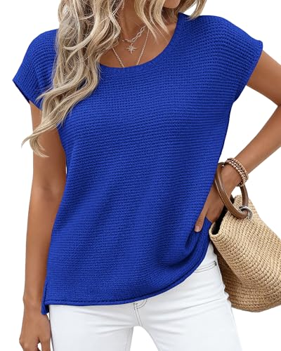 BTFBM Sweater Vest Women 2026 Spring Summer Cap Sleeve Crew Neck Casual Loose Business Tops Western Vacation Outfits(Royal Blue, Medium) — view 3