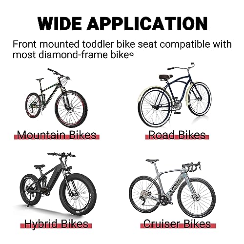 Himiway Kids Bike Seat with Handlebar, Detachable Front Mounted Child Bicycle Seats with Foot Pedals for Children 2~5 Years, Toddler Bike Seat Attachment for Adult Bike Mountain Bike (#1) - Thumbnail 7