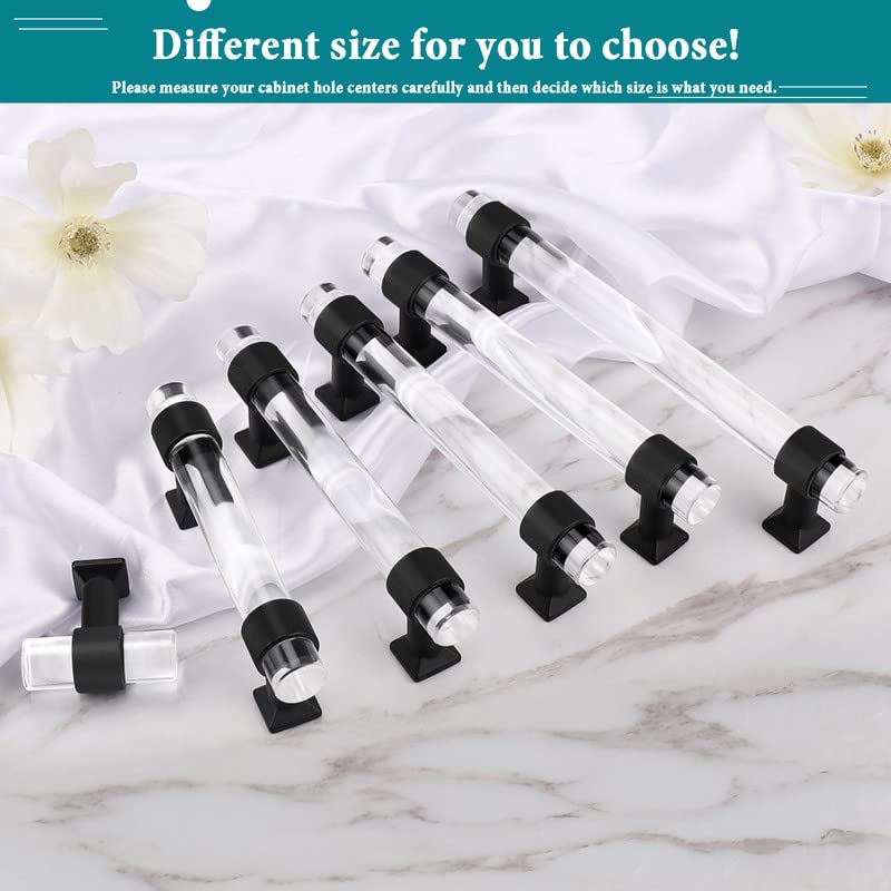 Orger 4 Inch Center to Center Acrylic Cabinet Handles 10 Pack, Modern Cabinet Pull Hardware for Kitchen and Bedroom, Drawer Pulls with Clear Round Tube and Black Zinc Alloy Base