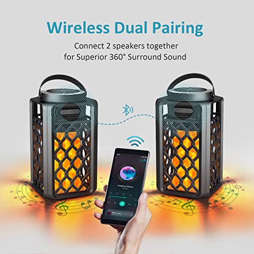 SZGMJIA Portable Bluetooth Speakers, Led Flame Torch Atmosphere Wireless Outdoor Speakers Bluetooth 5.0 HD Audio IP67 Waterproof with LED Flicker Warm Night Lights for Travel Home Party(2 Pack) - Image 3