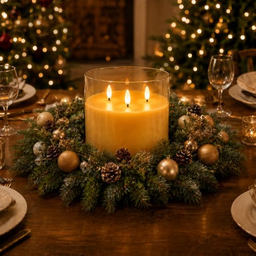 Image of Homemory 6x6 Inch Extra Large Flameless Candle with 3 Wicks, Amber Glass LED Pillar Candle, Real Wax Battery Operated Candle with Remote Control and Timer for Home and Holiday Decor