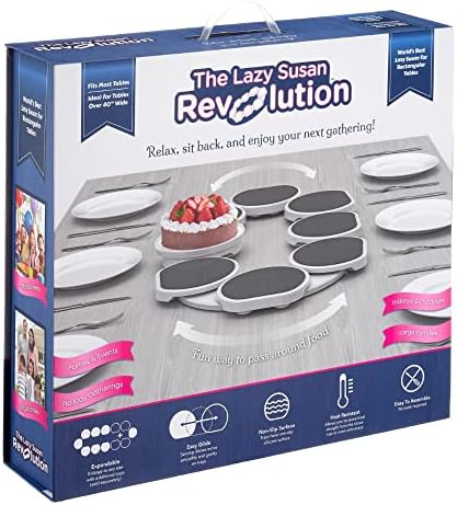 The Lazy Susan Revolution - The First Patented Lazy Susan Turntable for Rectangular Long & Oblong Tables - Expandable Lazy Susan for Kitchen & Dining Tables - Great Gift! Fun at Parties & Gatherings.