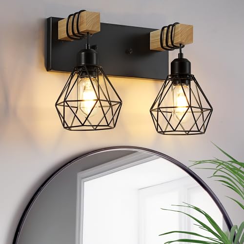 Farmhouse-Vanity-Light-for-Bathroom-2-Light-Wood-Bathroom-Vanity-Light-Fixtures-Over-Mirror-Rustic-Sconces-Wall-Lighting-with-Metal-Lampshade-for-Living-Room-Bedroom-Hallway Farmhouse Vanity Light for Bathroom 2 Light Wood Bathroom Vanity Light Fixtures Over Mirror Rustic Sconces Wall Lighting with Metal Lampshade for Living Room Bedroom Hallway
