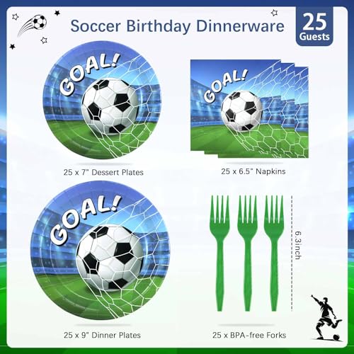 Heboland Soccer Party Decorations Dinnerware Set For 25 Guests, 100 Pieces Soccer Party Paper Plates Napkins Forks For Men Boys Birthday Decoration thumb #4